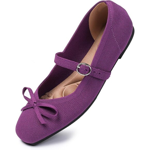 Women Deep Purple Fabric Upper And Rubber Sole Ballet Flats With Ankle Strap - Picture 4 of 7